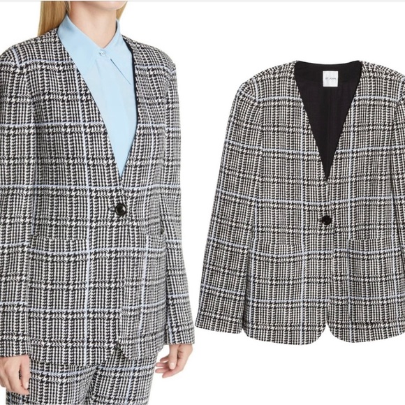 St John Collection Prince of Wales Plaid Check Knit Wool Blend Plus Size Blazer - Picture 4 of 16